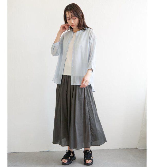 ikka「コットン楊柳バンドカラーシャツ」|シャツ・ブラウス|