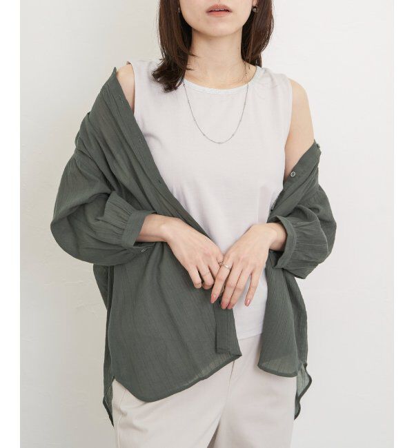 ikka「コットン楊柳バンドカラーシャツ」|シャツ・ブラウス|