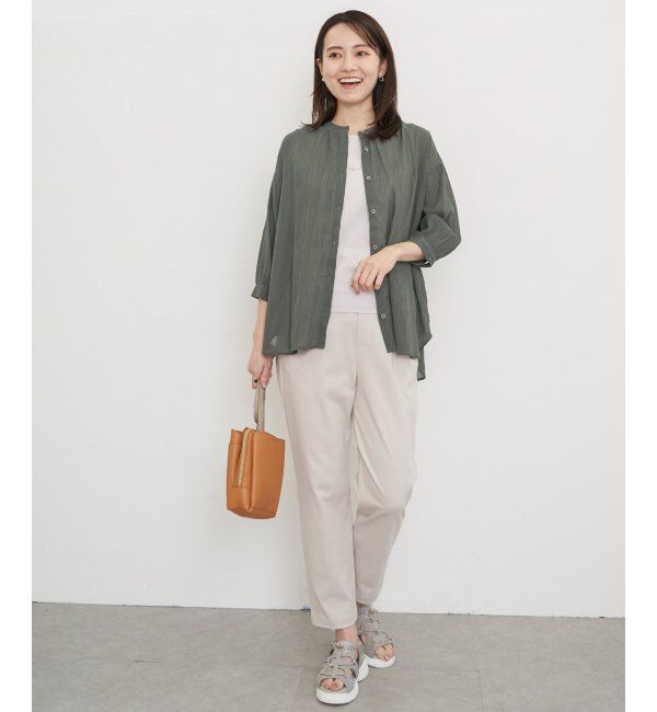 ikka「コットン楊柳バンドカラーシャツ」|シャツ・ブラウス|