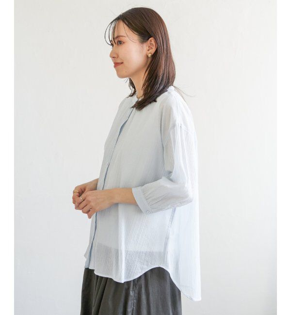 ikka「コットン楊柳バンドカラーシャツ」|シャツ・ブラウス|