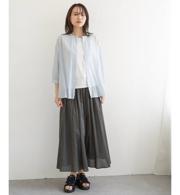 ikka「コットン楊柳バンドカラーシャツ」|シャツ・ブラウス|