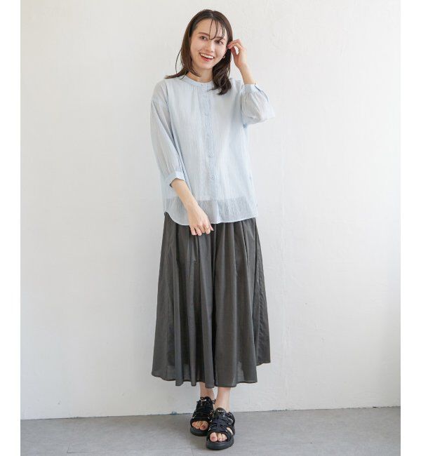 ikka「コットン楊柳バンドカラーシャツ」|シャツ・ブラウス|