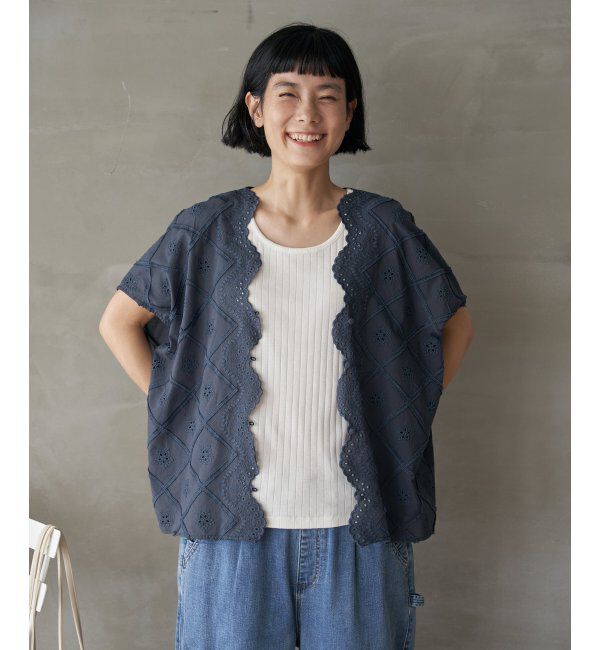 Lbc with Life「フリンジスカラップレースカーデＢＬ」|シャツ・ブラウス|ネイビーブルー