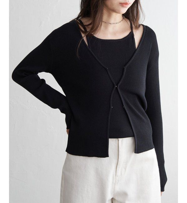 VENCE share style「【2点セット】レーヨンポリネックデザインリブカーディガン」|カーディガン|