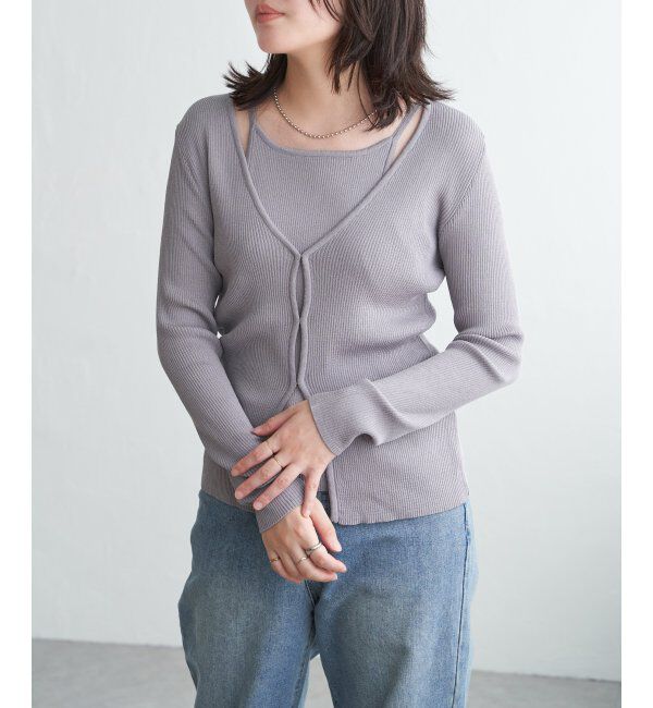VENCE share style「【2点セット】レーヨンポリネックデザインリブカーディガン」|カーディガン|