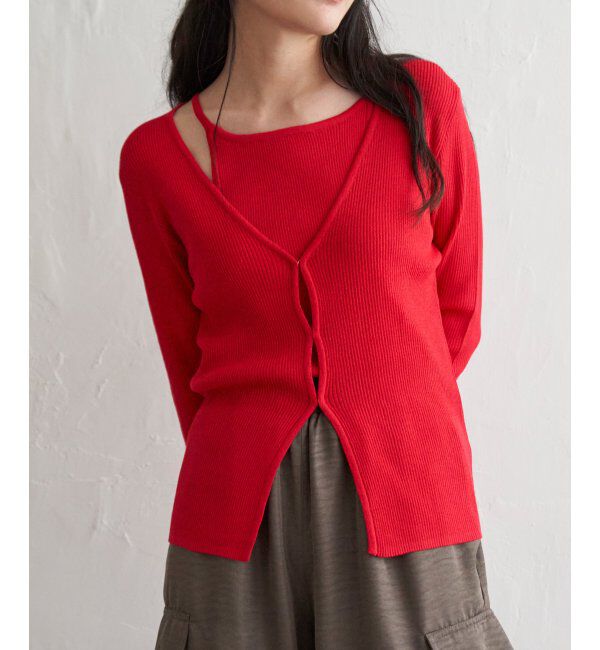 VENCE share style「【2点セット】レーヨンポリネックデザインリブカーディガン」|カーディガン|