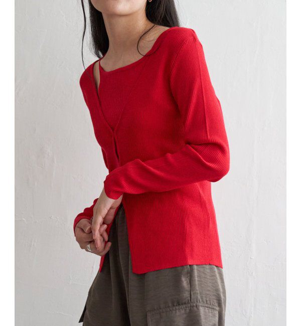 VENCE share style「【2点セット】レーヨンポリネックデザインリブカーディガン」|カーディガン|