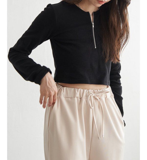 VENCE share style「テレコハーフジップクロップドプルオーバー」|Tシャツ・カットソー|