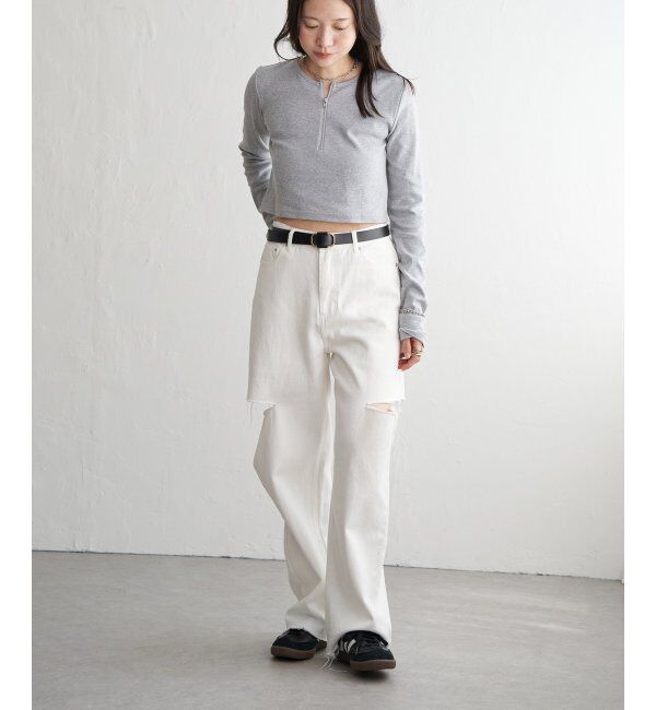 VENCE share style「テレコハーフジップクロップドプルオーバー」|Tシャツ・カットソー|