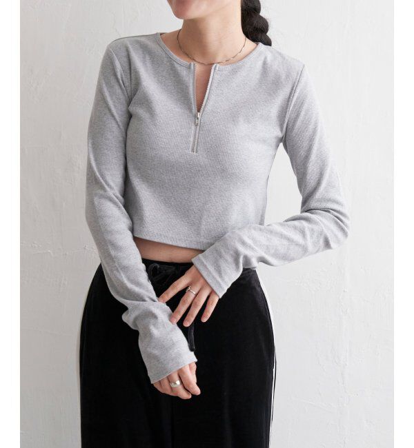 VENCE share style「テレコハーフジップクロップドプルオーバー」|Tシャツ・カットソー|