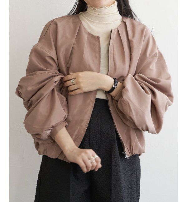 VENCE share style「袖ギャザーブルゾン」|ブルゾン・スタジャン|キャメル