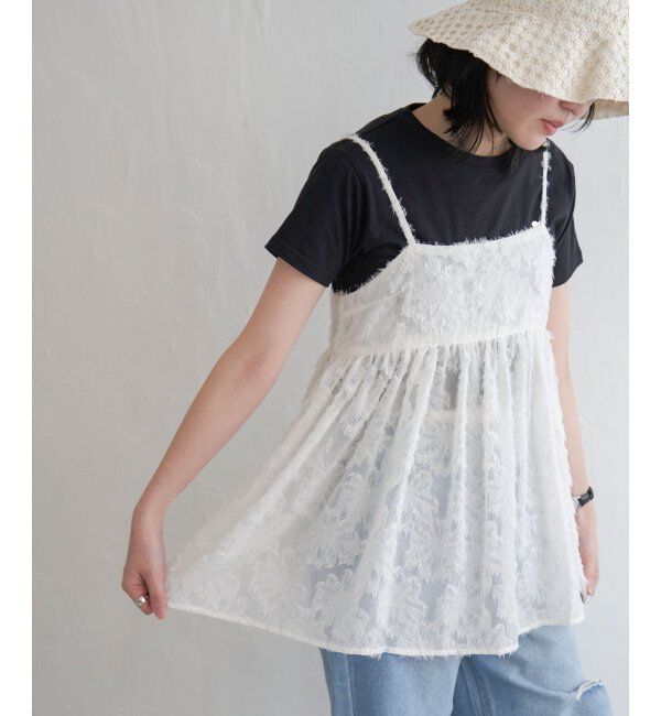 VENCE share style「フリンジジャガードキャミソール」|タンクトップ|オフホワイト