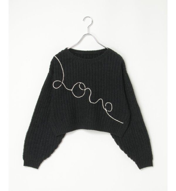 VENCE share style「ウールタッチ刺繍クリップドプルオーバー」|ニット・セーター|ブラック