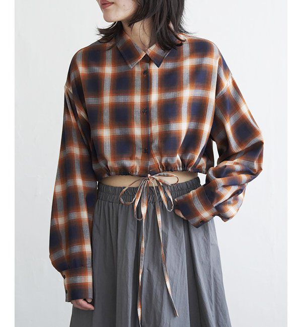 VENCE share style「裾ドロストショートシャツ」|シャツ・ブラウス|オレンジ
