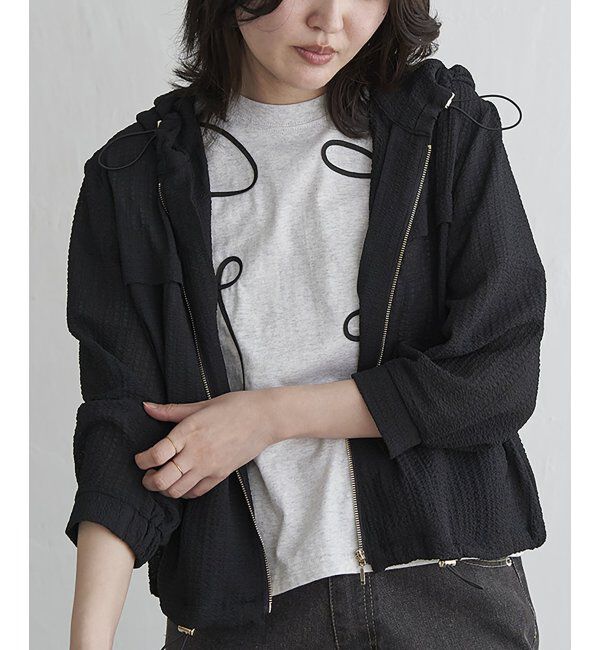 VENCE share style「シワポコシアーフードブルゾン」|その他|ブラック