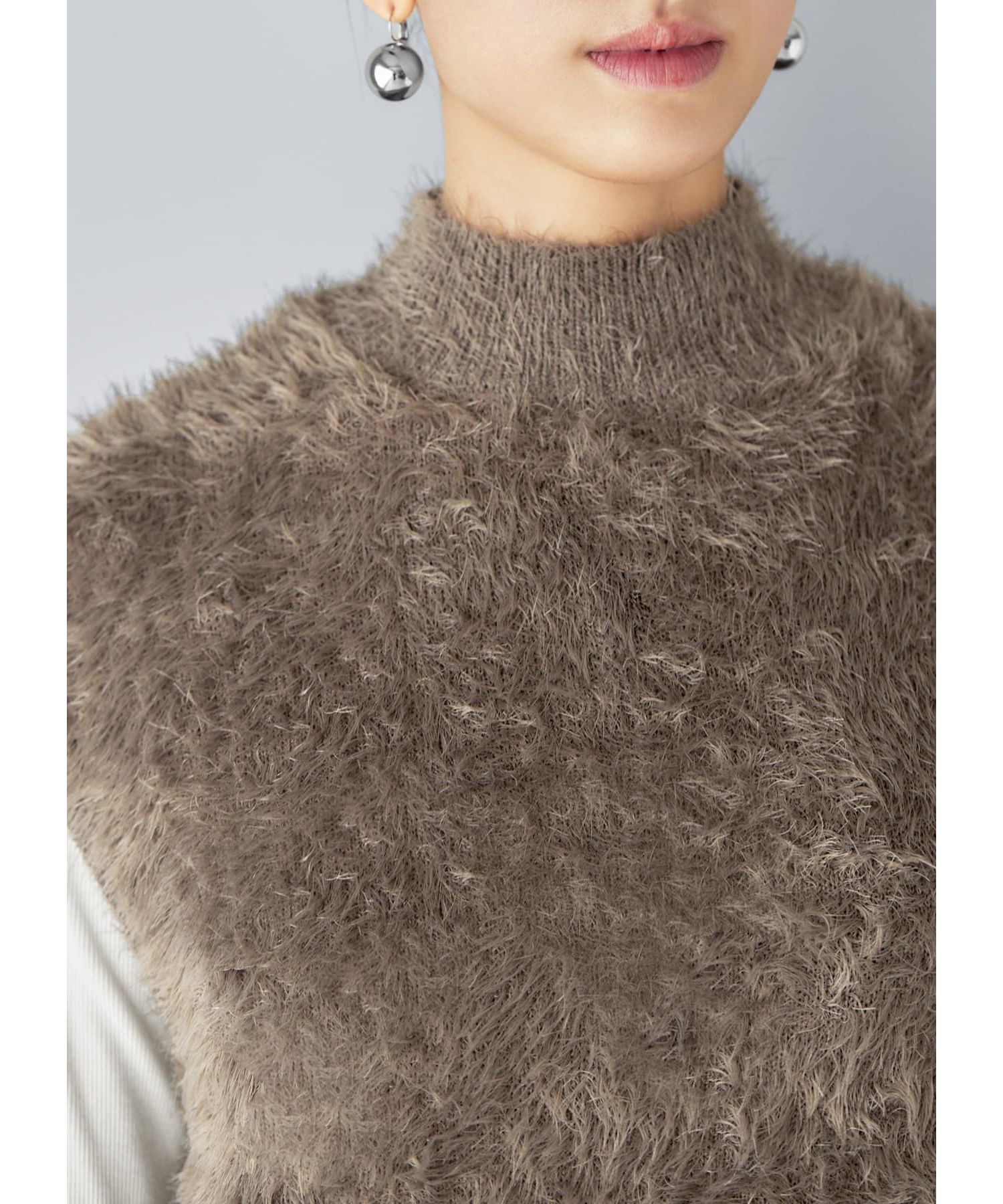 STYLE DELI「ふわふわシャギーハイネックベスト」|ニット・セーター|