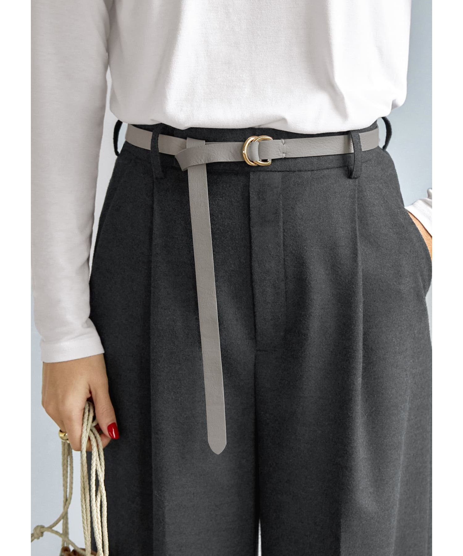 STYLE DELI「結ぶロングレザーベルト20mm／GD金具」|ベルト|グレージュ