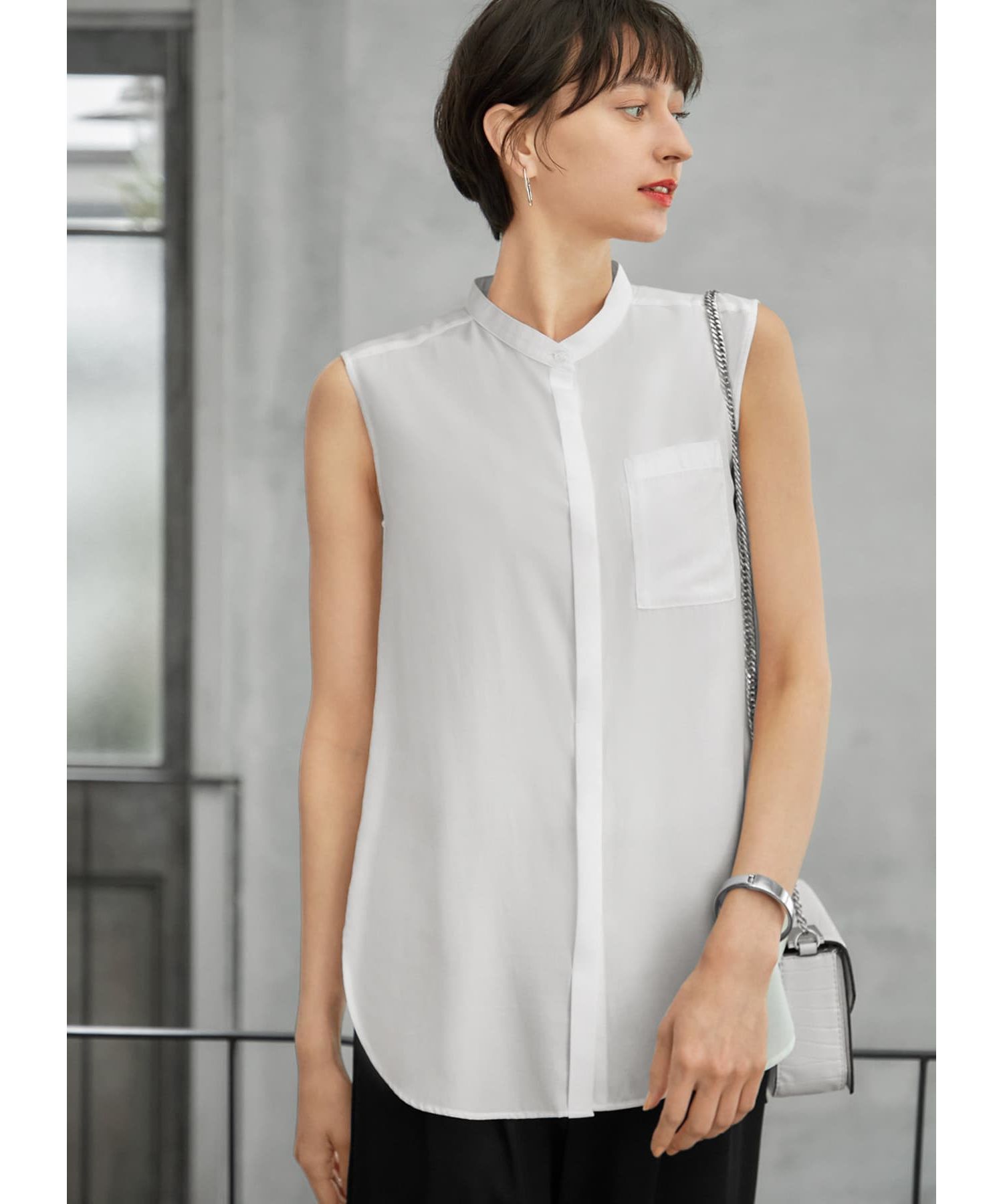 STYLE DELI「しなやかなノースリーブ比翼シャツブラウス」|シャツ・ブラウス|ホワイト