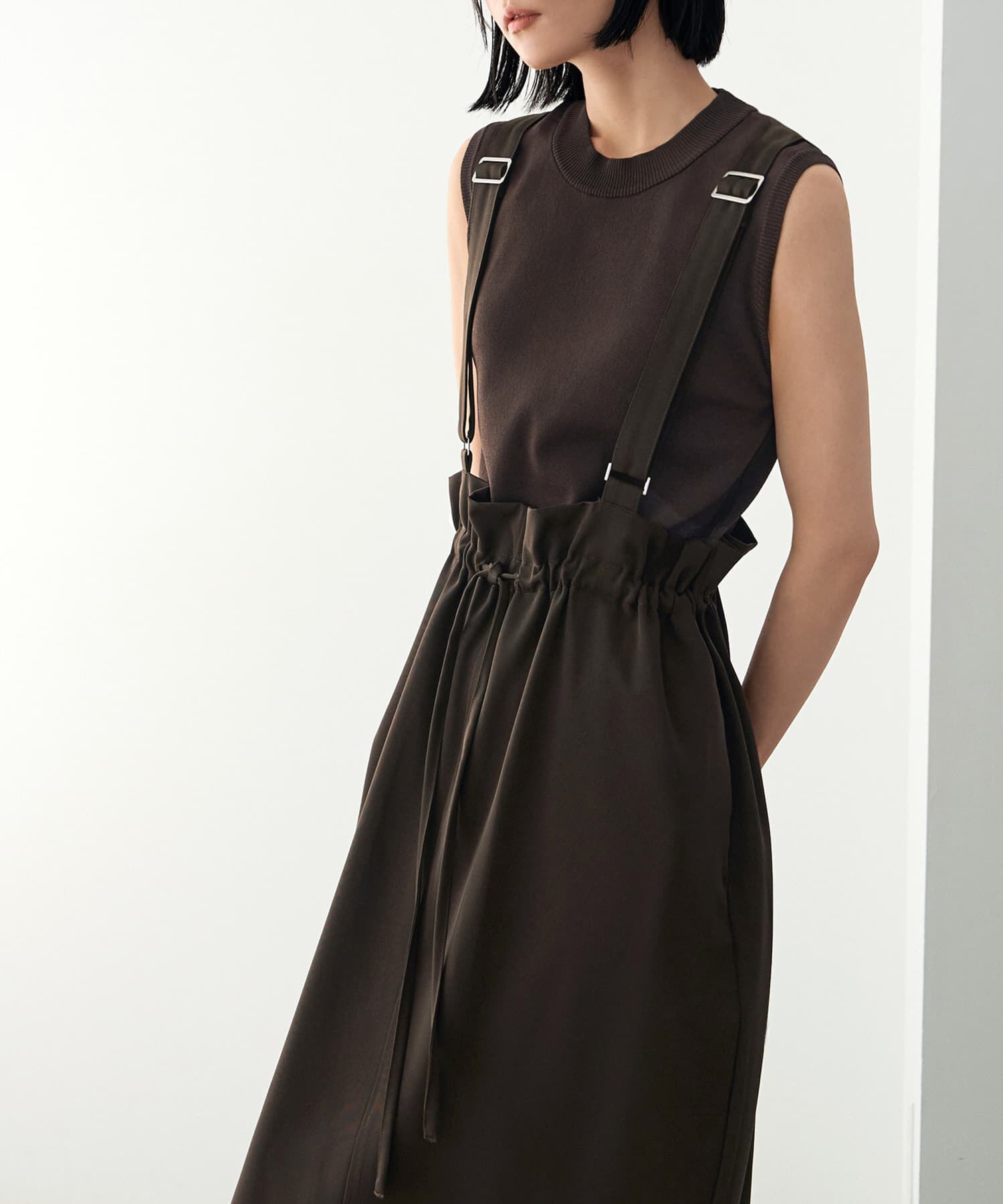 STYLE DELI「ウエストギャザーゴムジャンパースカート」|スカート|ブラウン