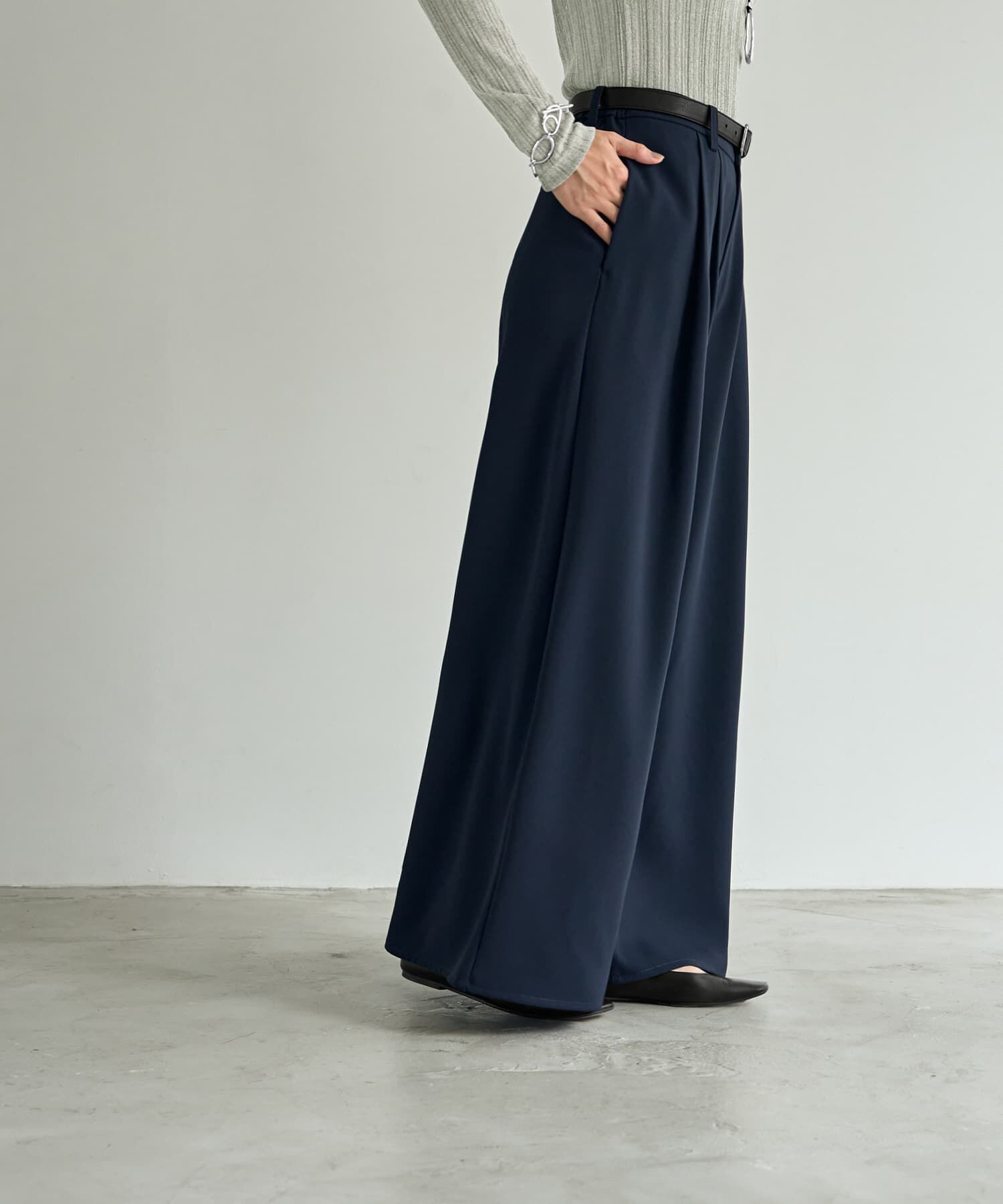 STYLE DELI「縦織り落ち感ワイドパンツ」|スラックス|