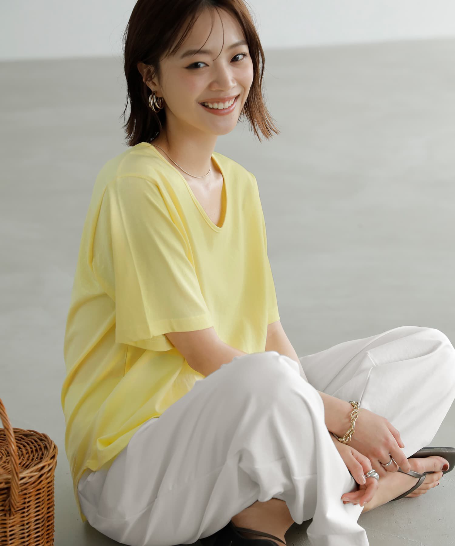 STYLE DELI「デコルテが開いたヌケ感５分袖Tシャツ」|Tシャツ・カットソー|