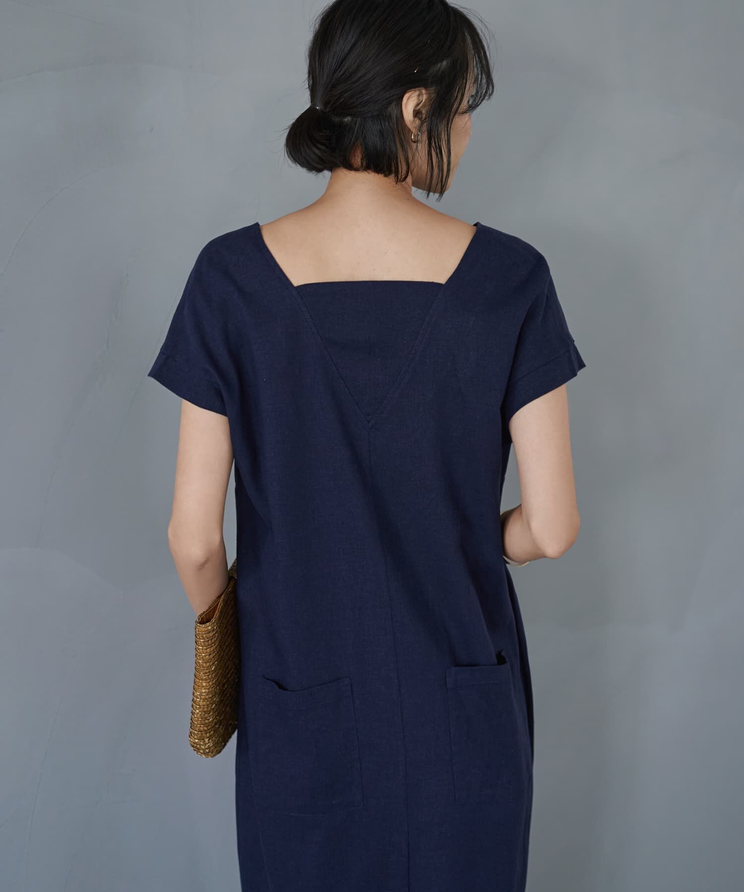 STYLE DELI「【LUXE】ファスナーVネック麻混ワンピース」|ワンピース|