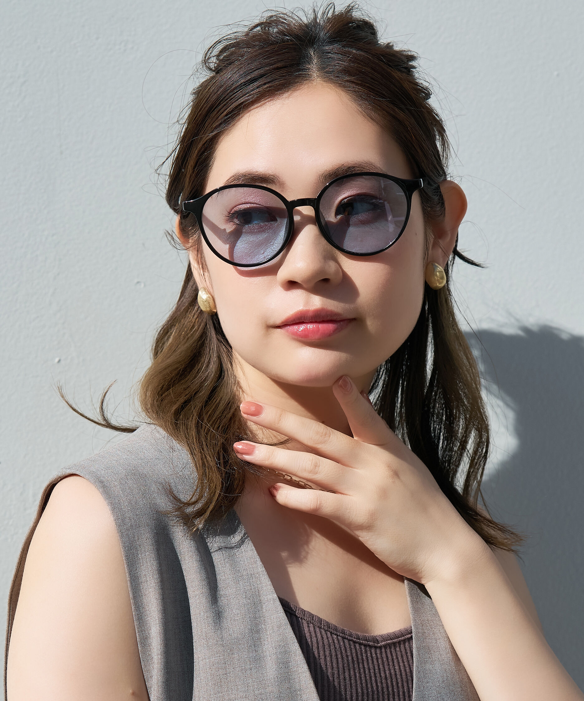  「ボストン型 サングラス｜クリア 黒縁 ライトカラー COLOR SUNGLASSES UVカット 紫外線対策 」|サングラス|