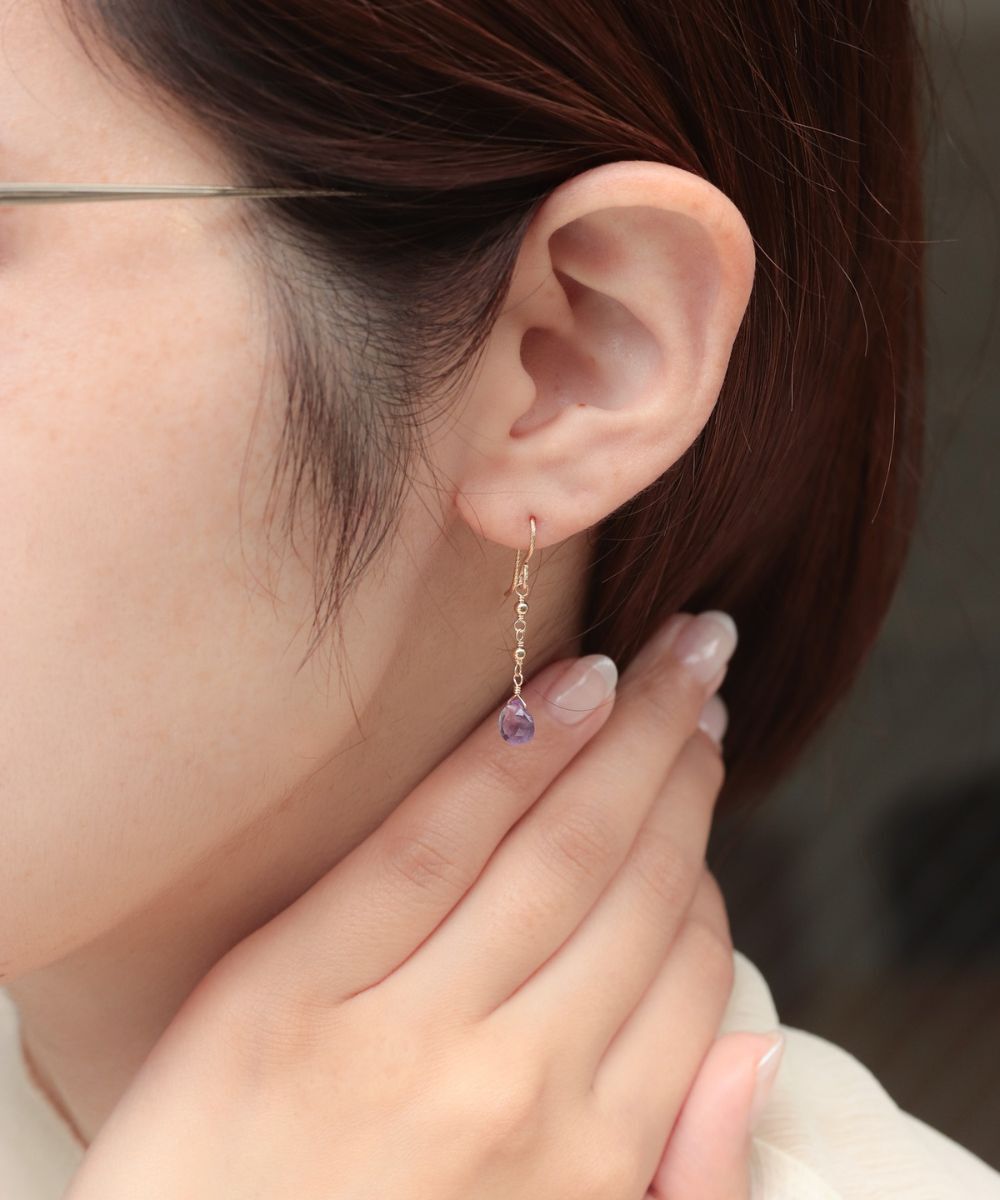  「K14GF ミラーボール 天然石 フックピアス　」|ピアス|