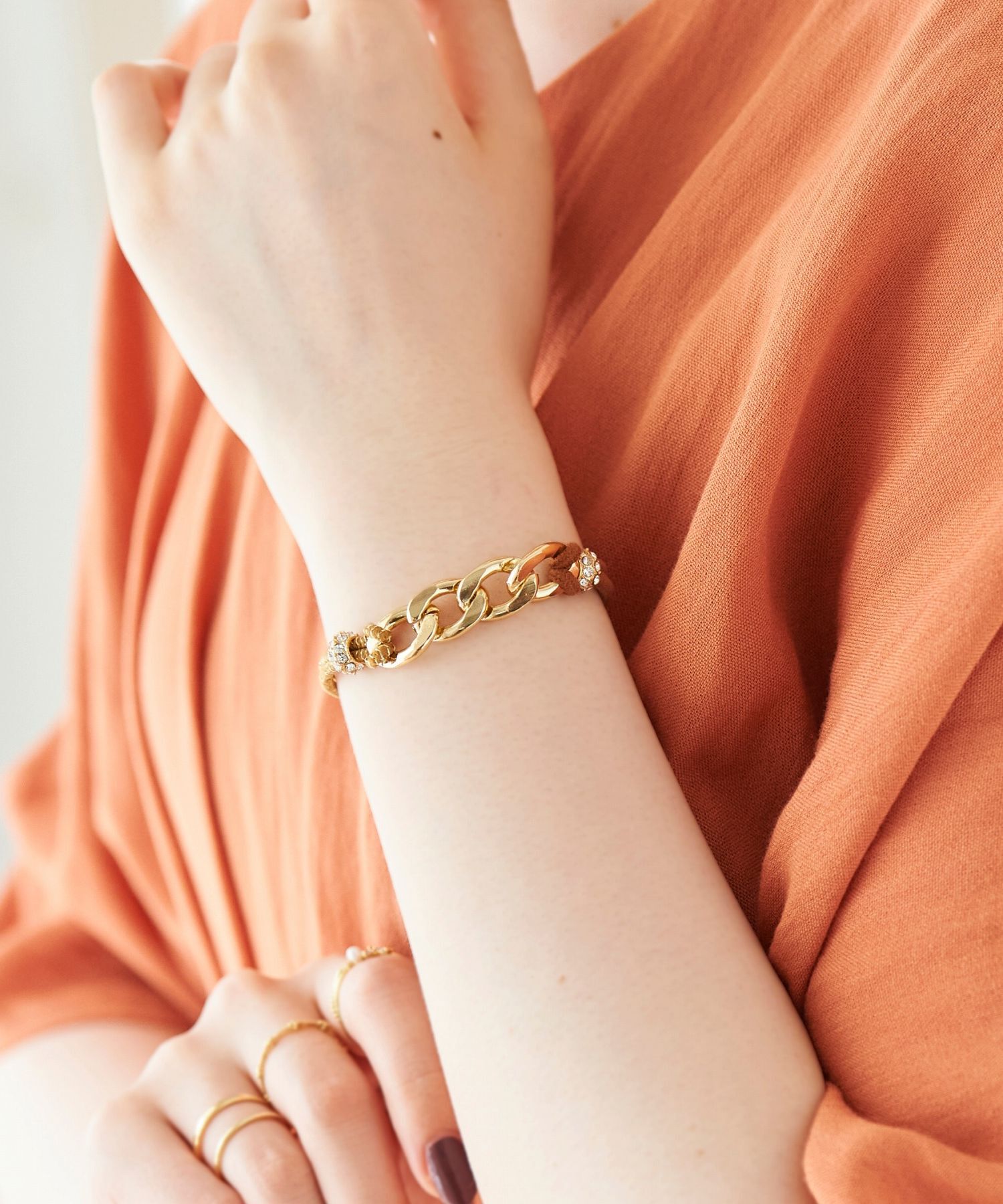 Phoebe「バイカラーチェーンヘアブレス　ブラウン」|ブレスレット・バングル|ブラウン