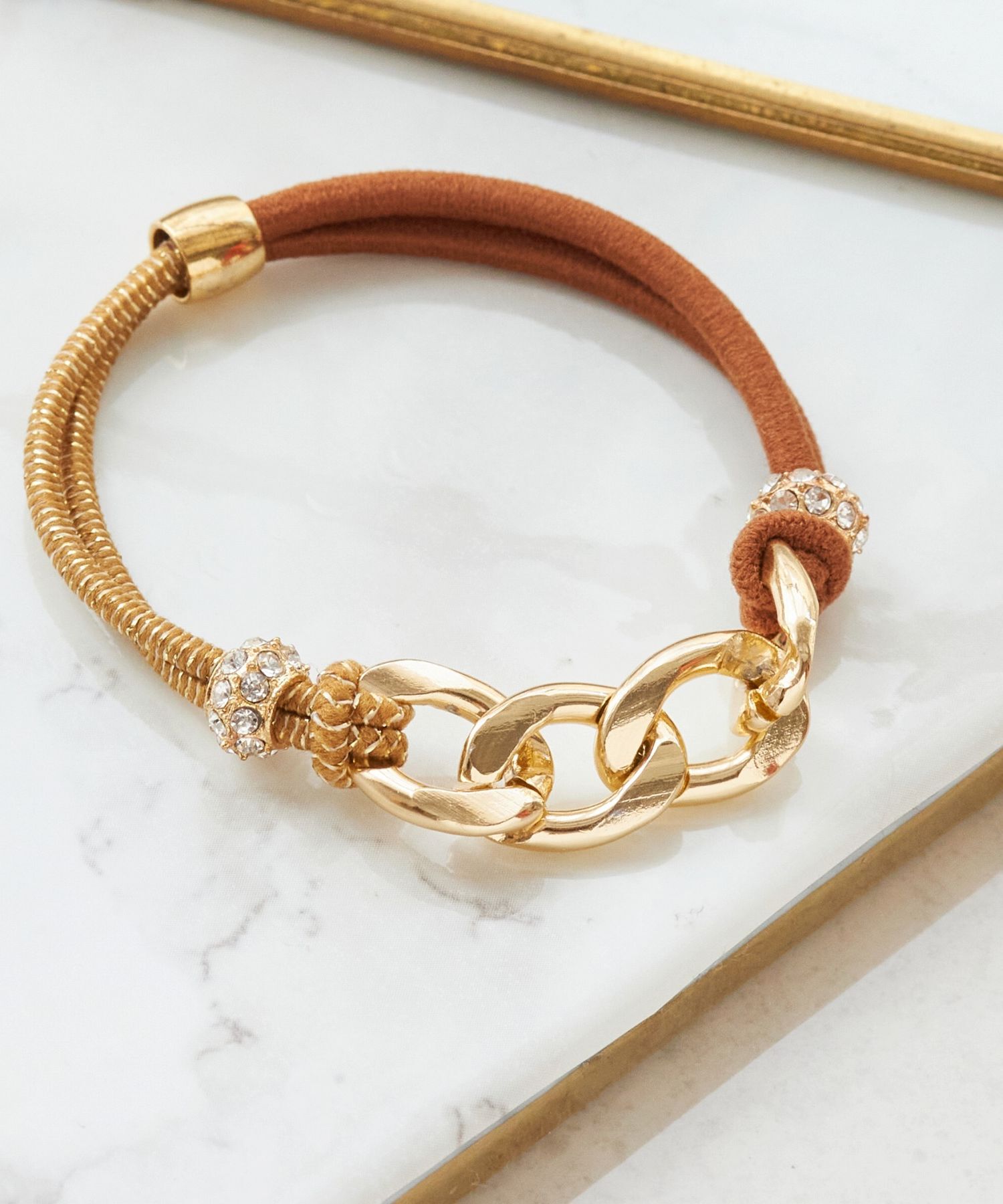 Phoebe「バイカラーチェーンヘアブレス　ブラウン」|ブレスレット・バングル|