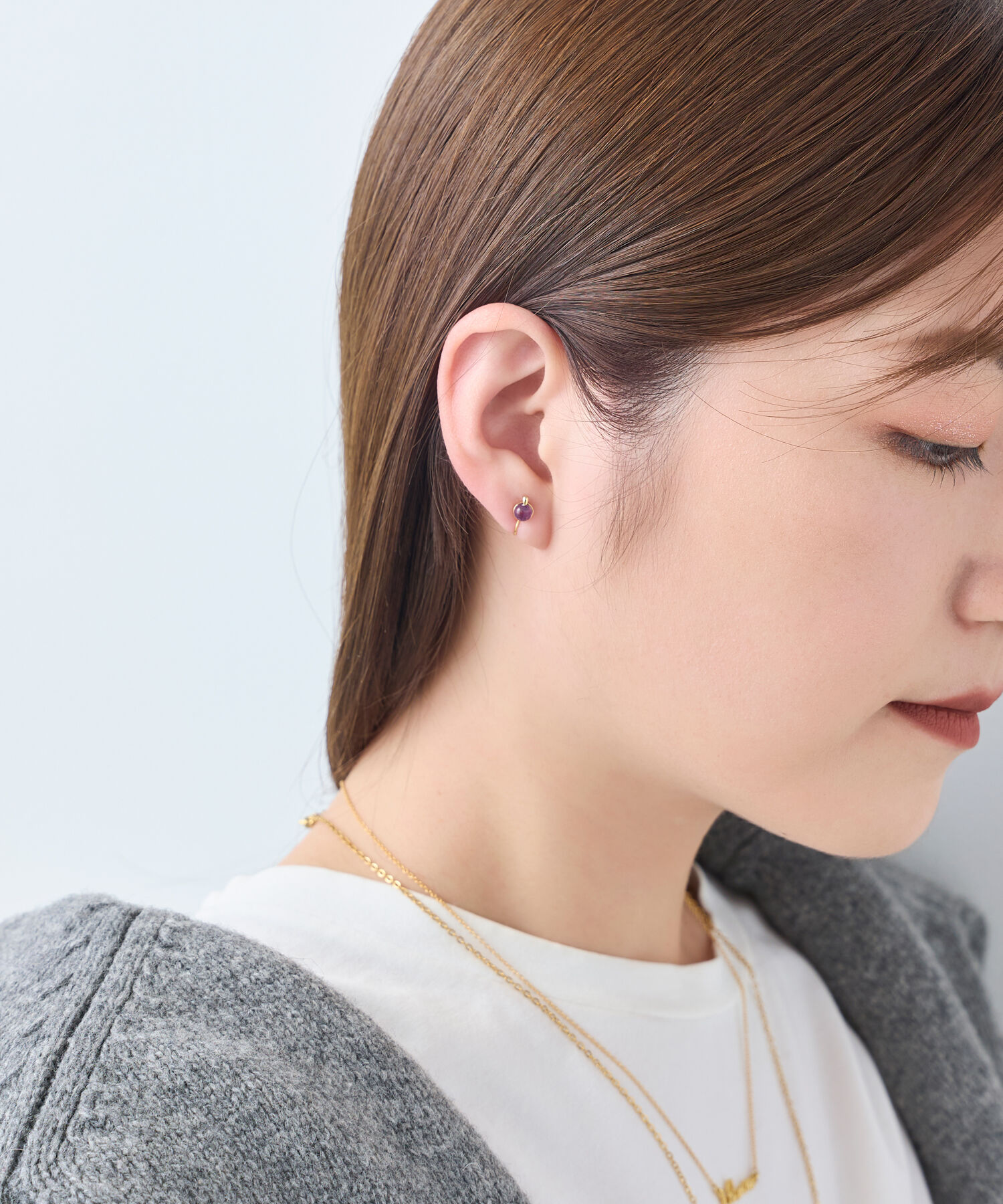 Phoebe「【痛くないシリーズ】パワーストーンライトフィットイヤリング　アメシスト/天然石」|イヤリング|