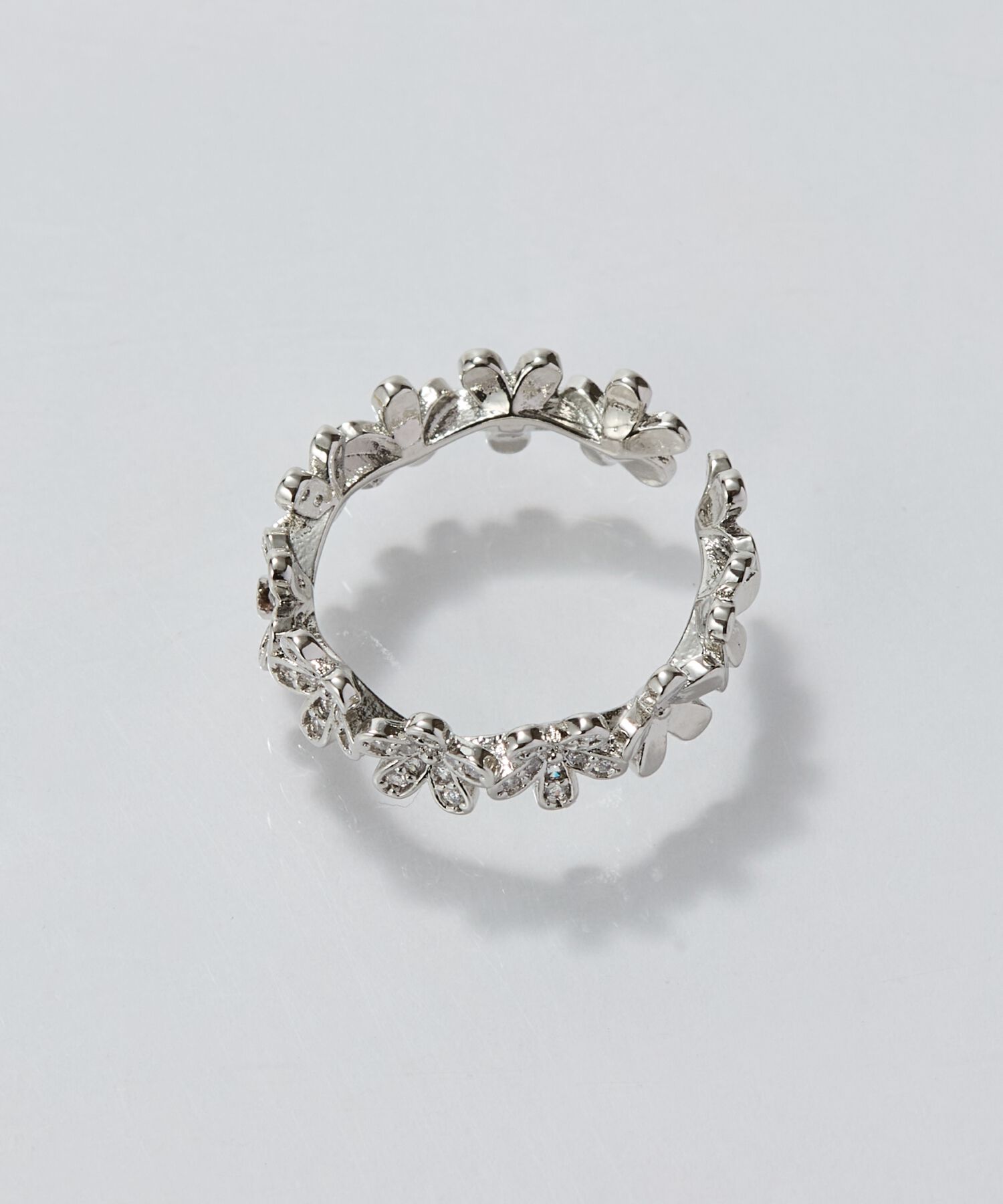 Phoebe「フローラルビジューレースカフリング　シルバー」|リング|