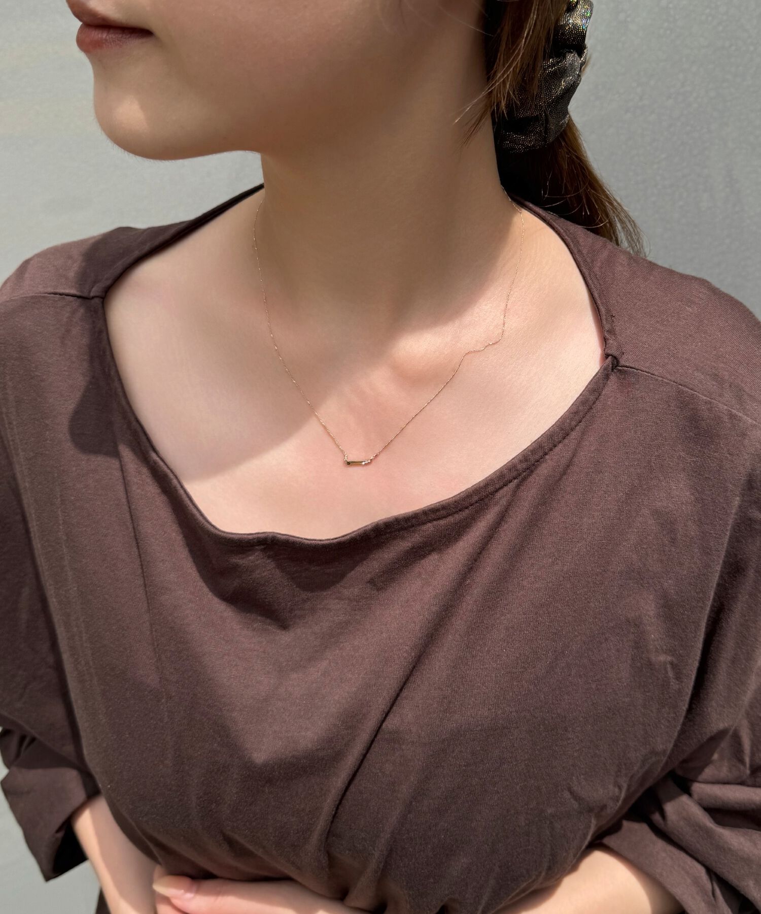 Phoebe「【金属アレルギー対応】ストレートバービジューネックレス　シャンパンゴールド」|ネックレス|