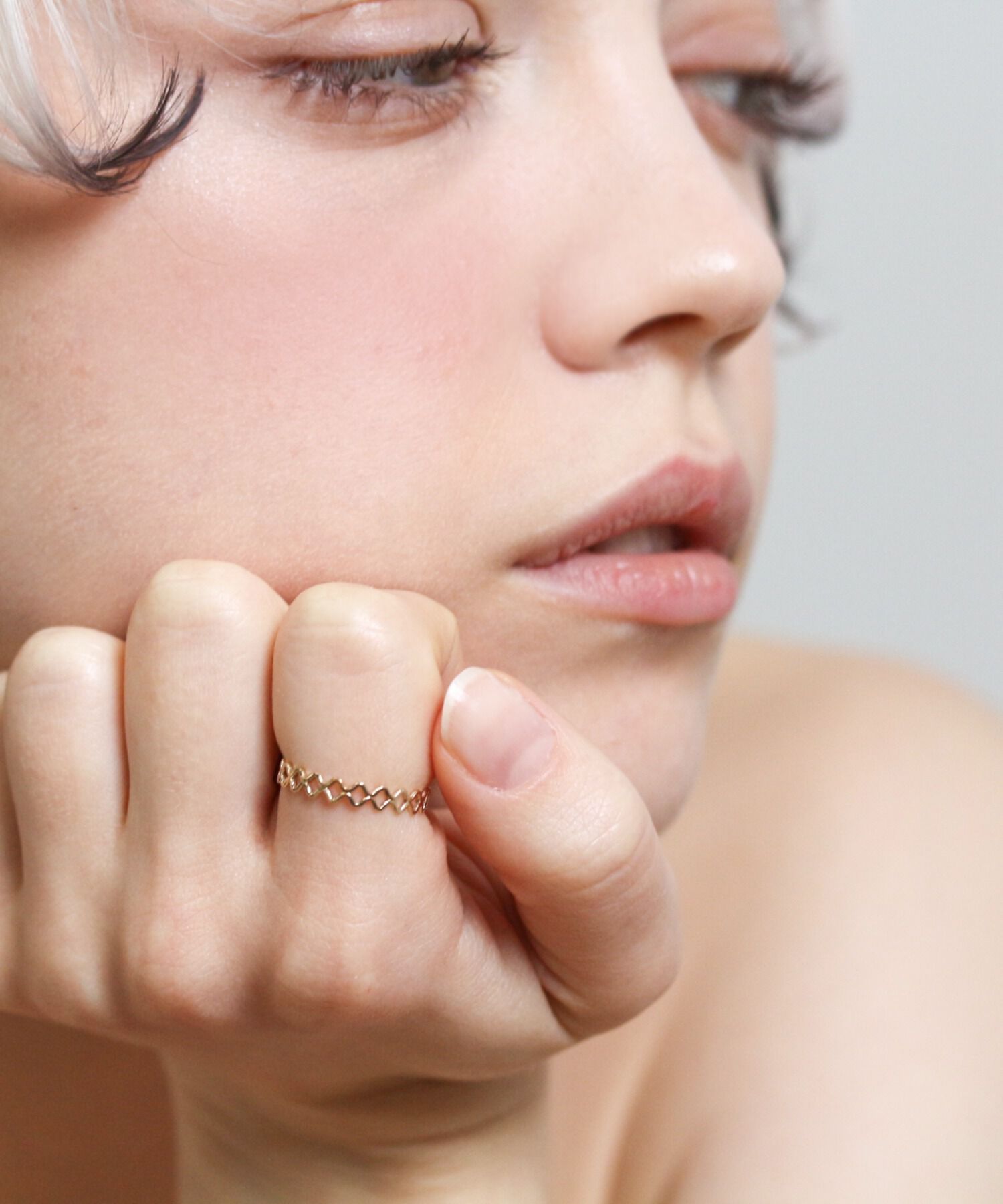  「ゴールド ハーフメッシュ リング | K10YG」|リング|