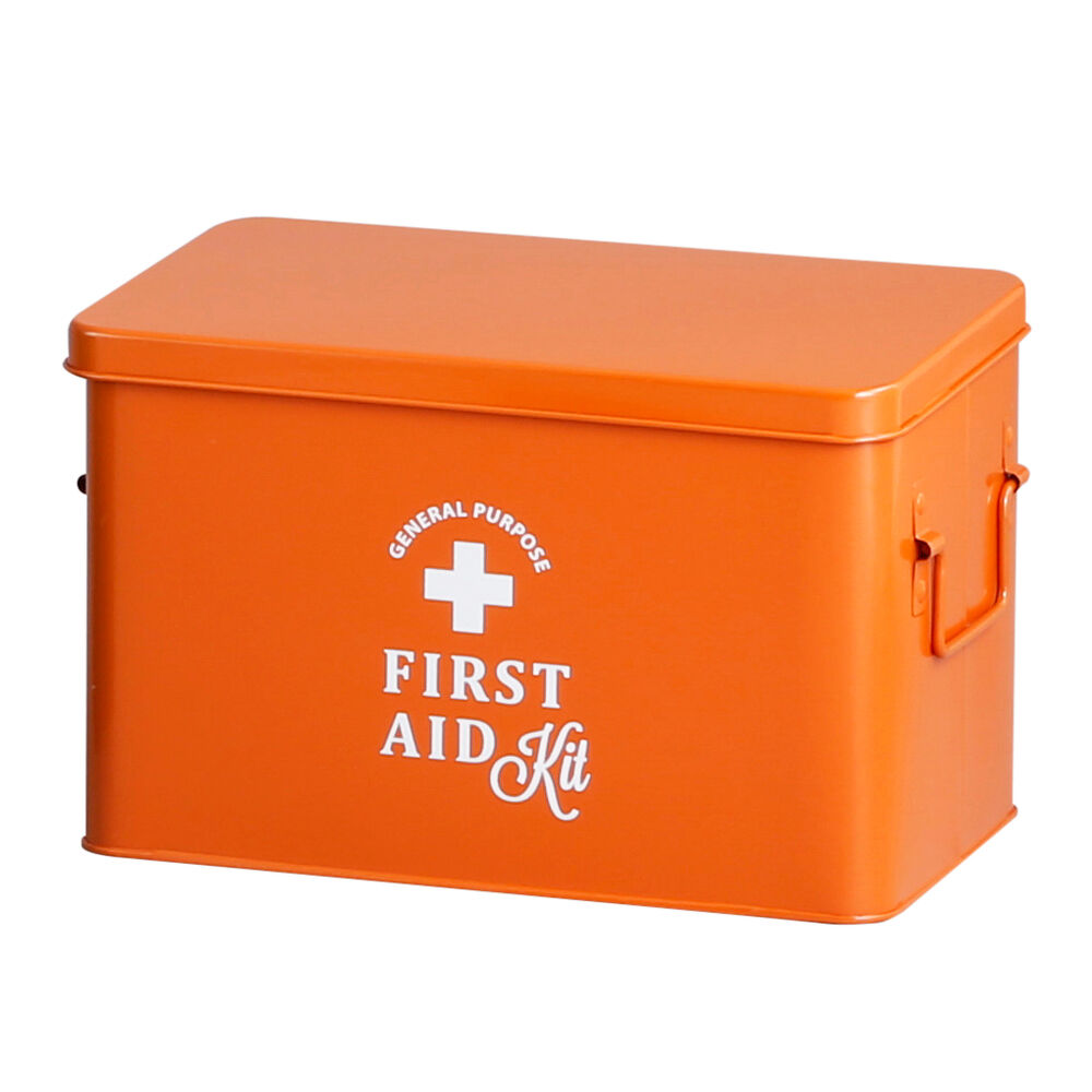 BACKYARD FAMILY「救急箱 おしゃれ 通販 大 スチール 収納ボックス フタ付き 収納ケース 蓋つき 蓋付き 内皿付き」|その他|オレンジ1