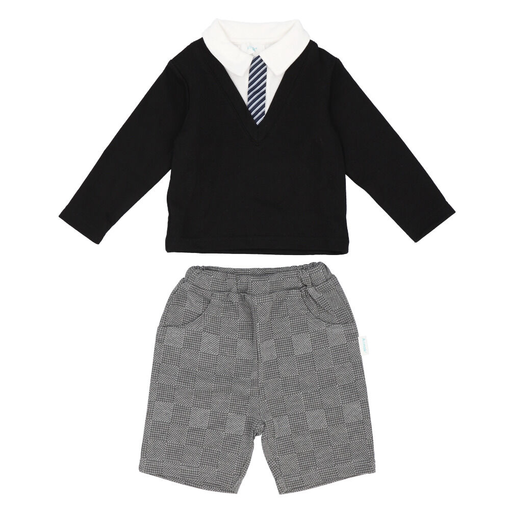 BACKYARD FAMILY「アエナック ベビー服 aenak 通販 フォーマル 男の子 パンツ セーター Vネックスーツ」|その他ベビーウェア|ブラック1