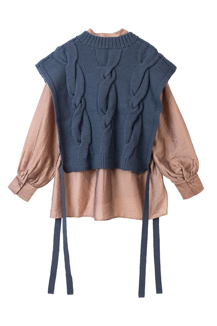 BACKYARD FAMILY「MIND 手編みニットベストセット 通販 ブラウス ニットベスト セット 長袖 シャツ」|シャツ・ブラウス|