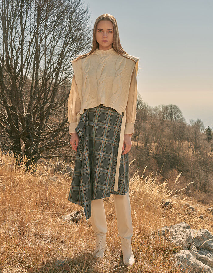 BACKYARD FAMILY「MIND 手編みニットベストセット 通販 ブラウス ニットベスト セット 長袖 シャツ」|シャツ・ブラウス|