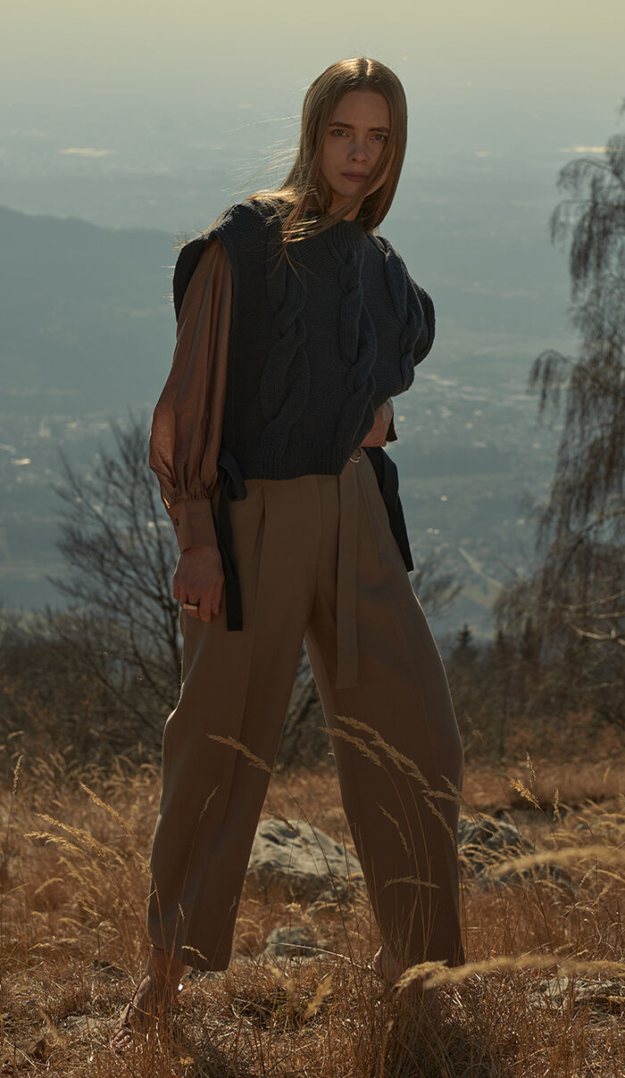 BACKYARD FAMILY「MIND 手編みニットベストセット 通販 ブラウス ニットベスト セット 長袖 シャツ」|シャツ・ブラウス|