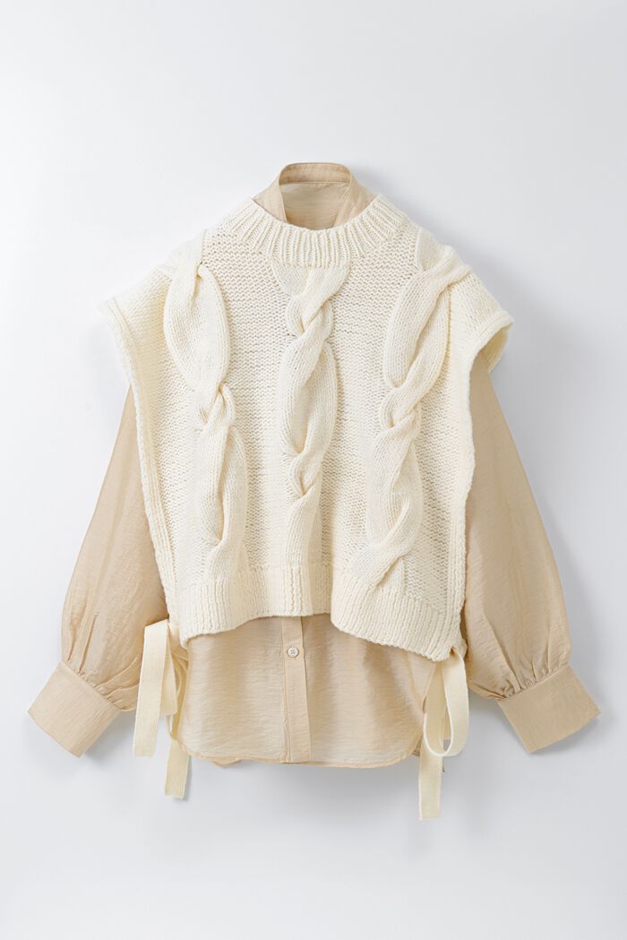 BACKYARD FAMILY「MIND 手編みニットベストセット 通販 ブラウス ニットベスト セット 長袖 シャツ」|シャツ・ブラウス|