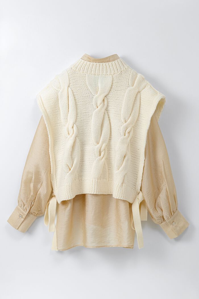 BACKYARD FAMILY「MIND 手編みニットベストセット 通販 ブラウス ニットベスト セット 長袖 シャツ」|シャツ・ブラウス|