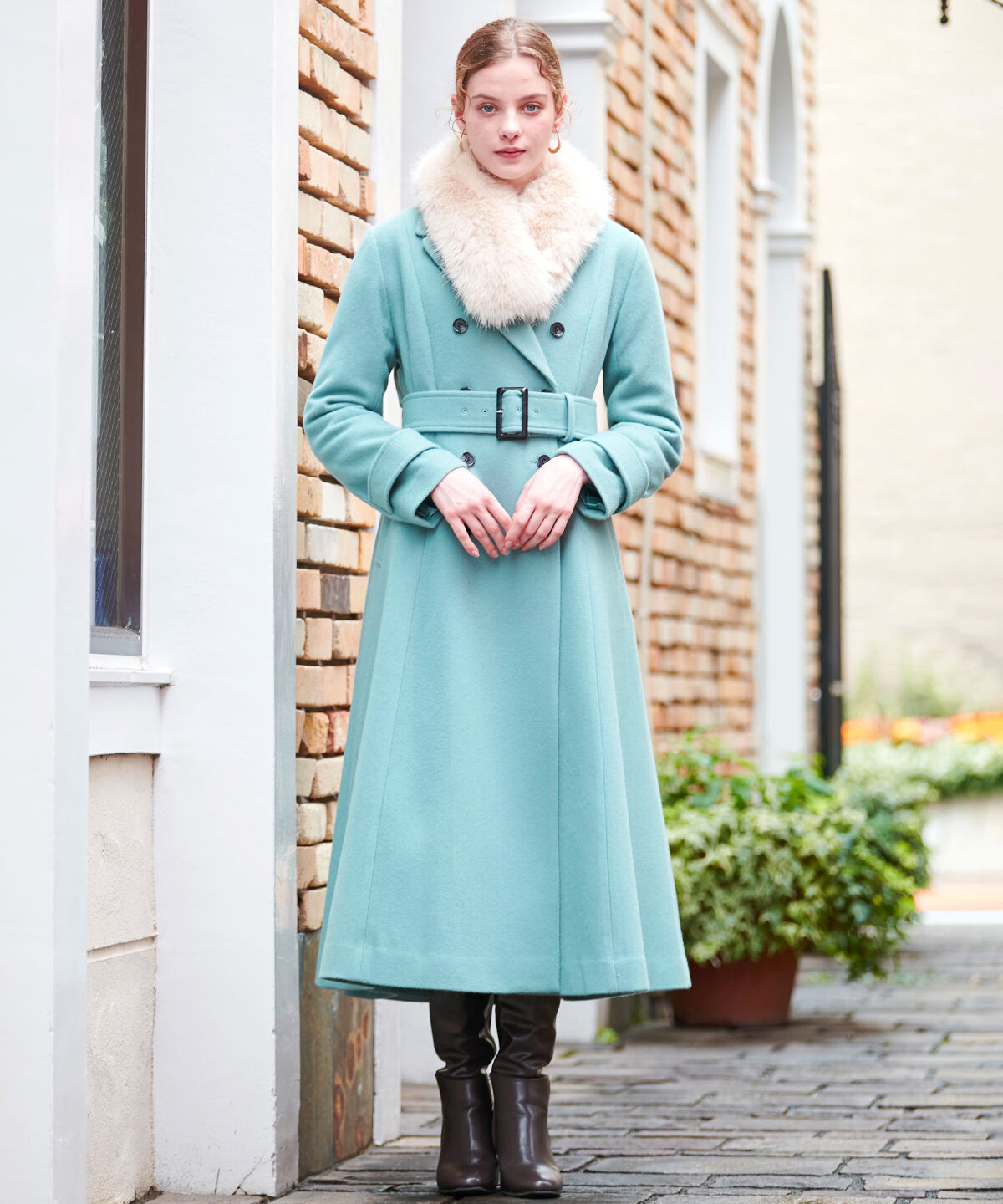 アンドクチュール「エコファー付きＷブレストロングコート」|ステンカラーコート|