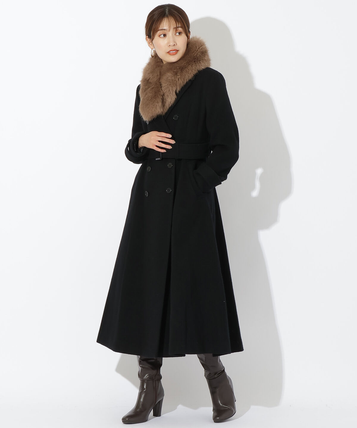 アンドクチュール「エコファー付きＷブレストロングコート」|ステンカラーコート|