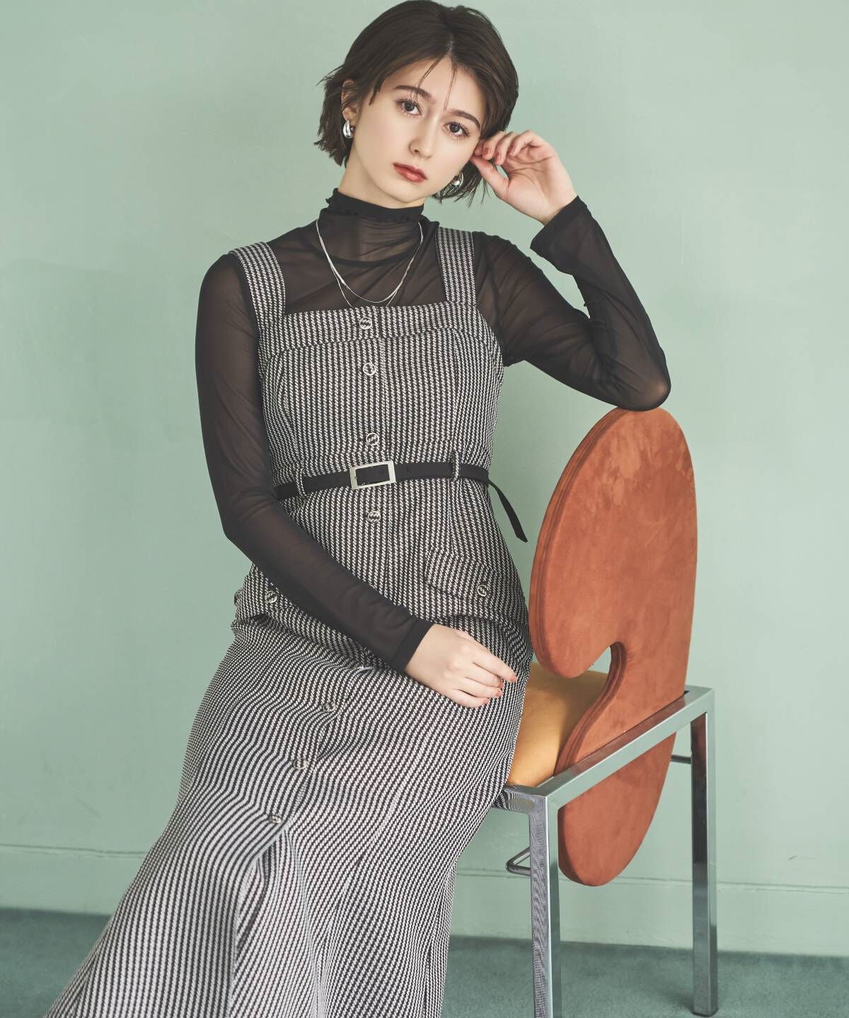 アンドクチュール「ジャガードジャンスカ」|ワンピース|black/borderｽﾄﾗｲﾌﾟ