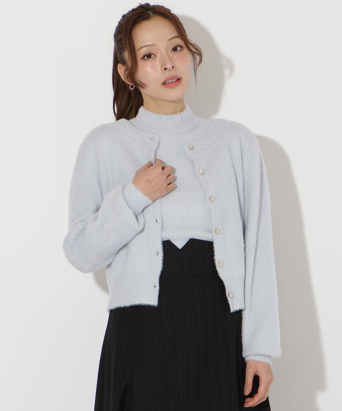 アンドクチュール「フェザーニットアンサンブル」|カーディガン|ライトグレー