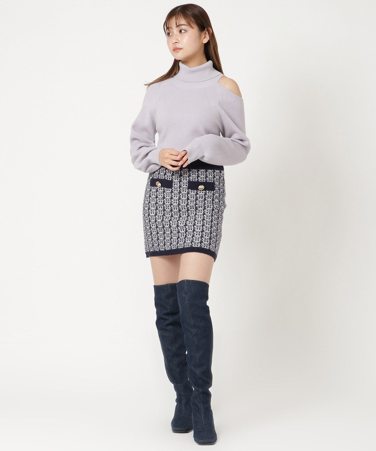 REDYAZEL「肩あきアシメタートルニット」|ニット・セーター|