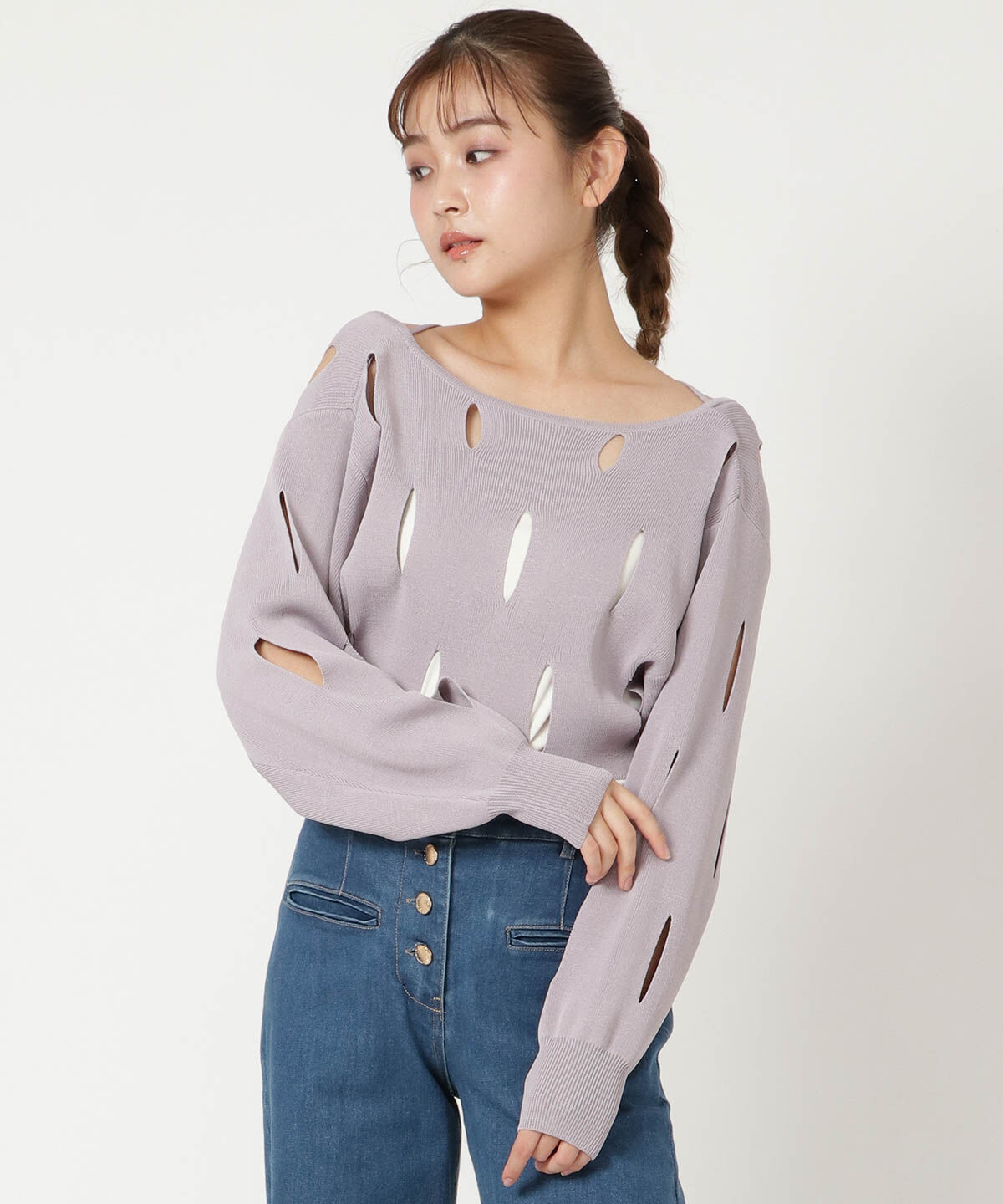 REDYAZEL「カットアウトニット」|ニット・セーター|ブルー