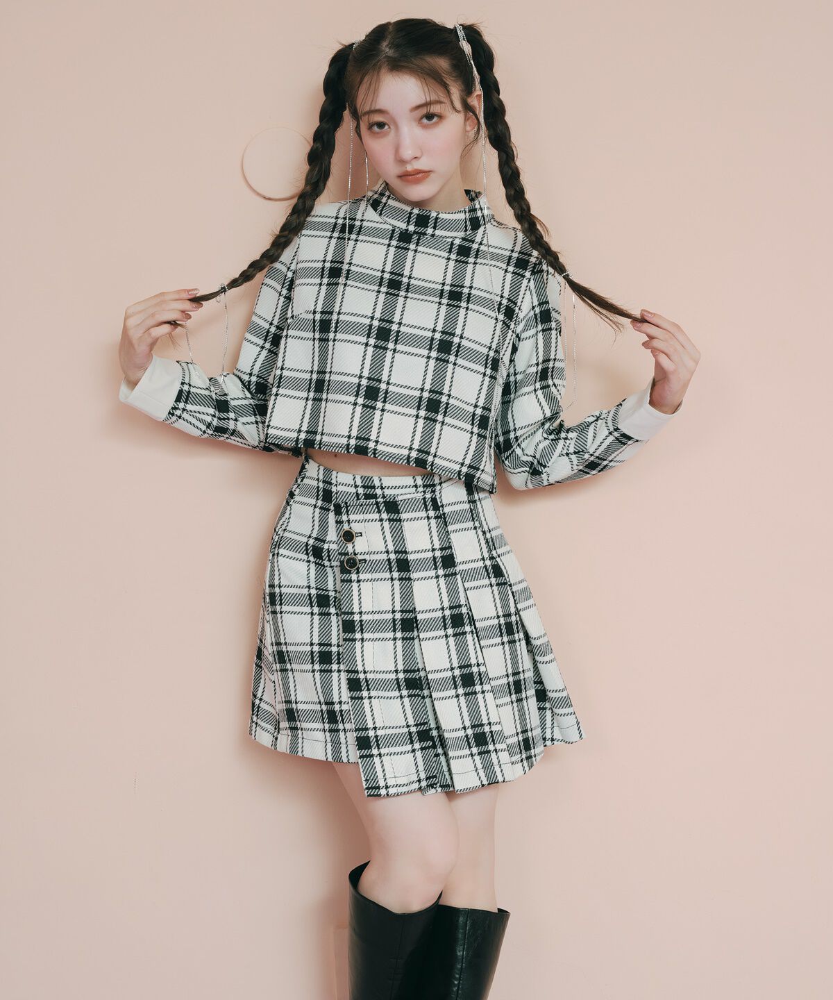 REDYAZEL「チェックハイネックコンパクトブラウス」|シャツ・ブラウス|