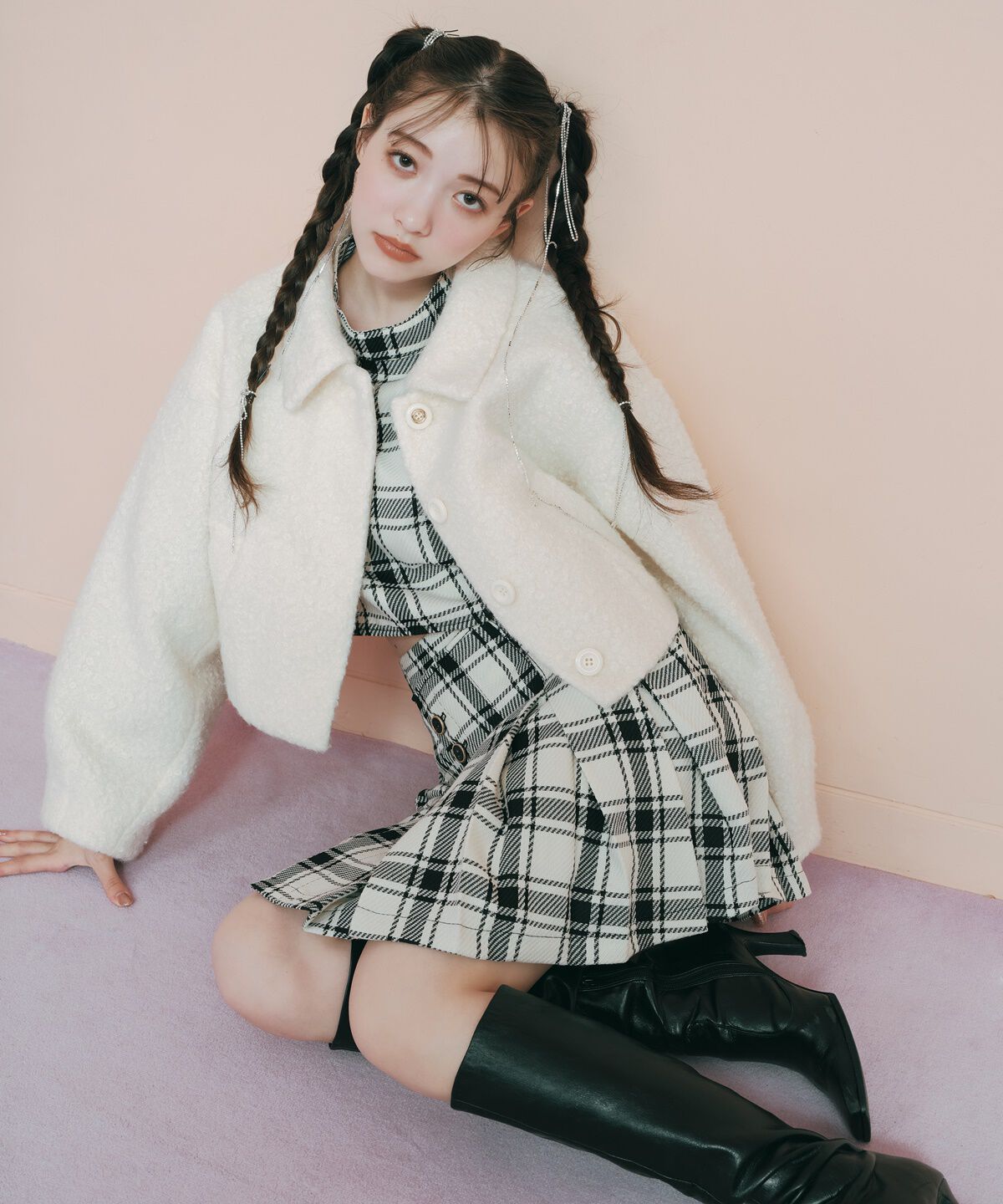 REDYAZEL「チェックハイネックコンパクトブラウス」|シャツ・ブラウス|