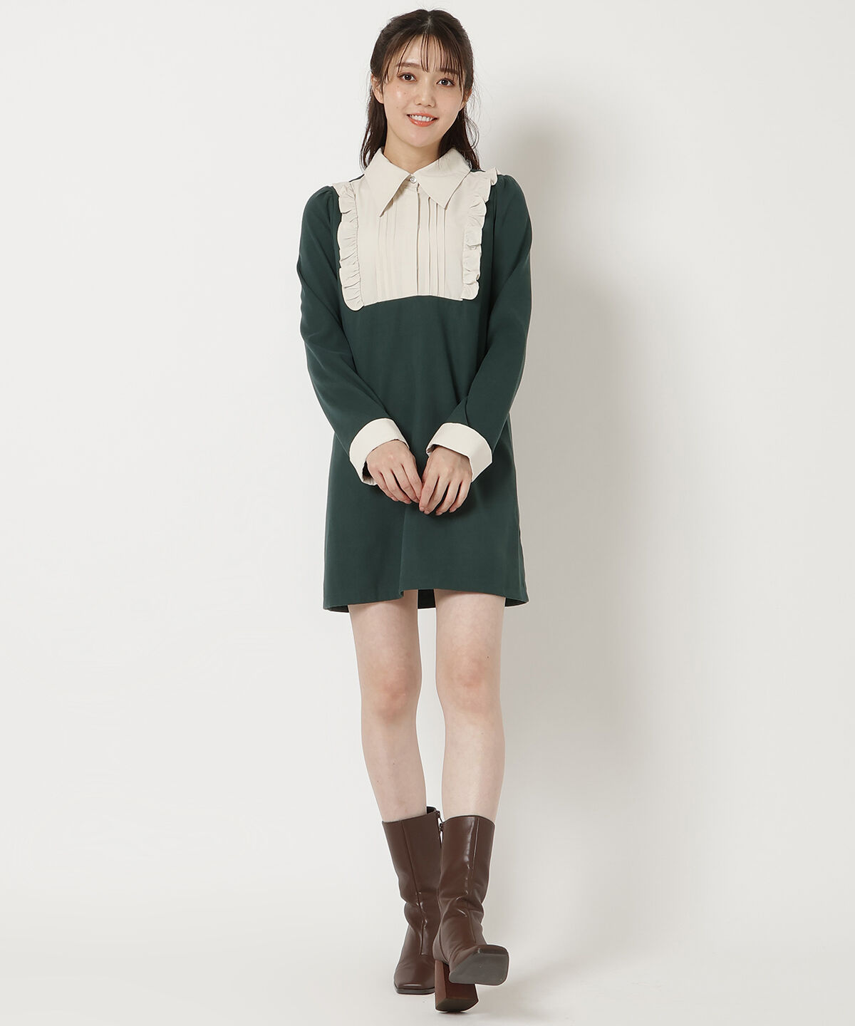 REDYAZEL「バイカラーシャツミニワンピース」|ワンピース|